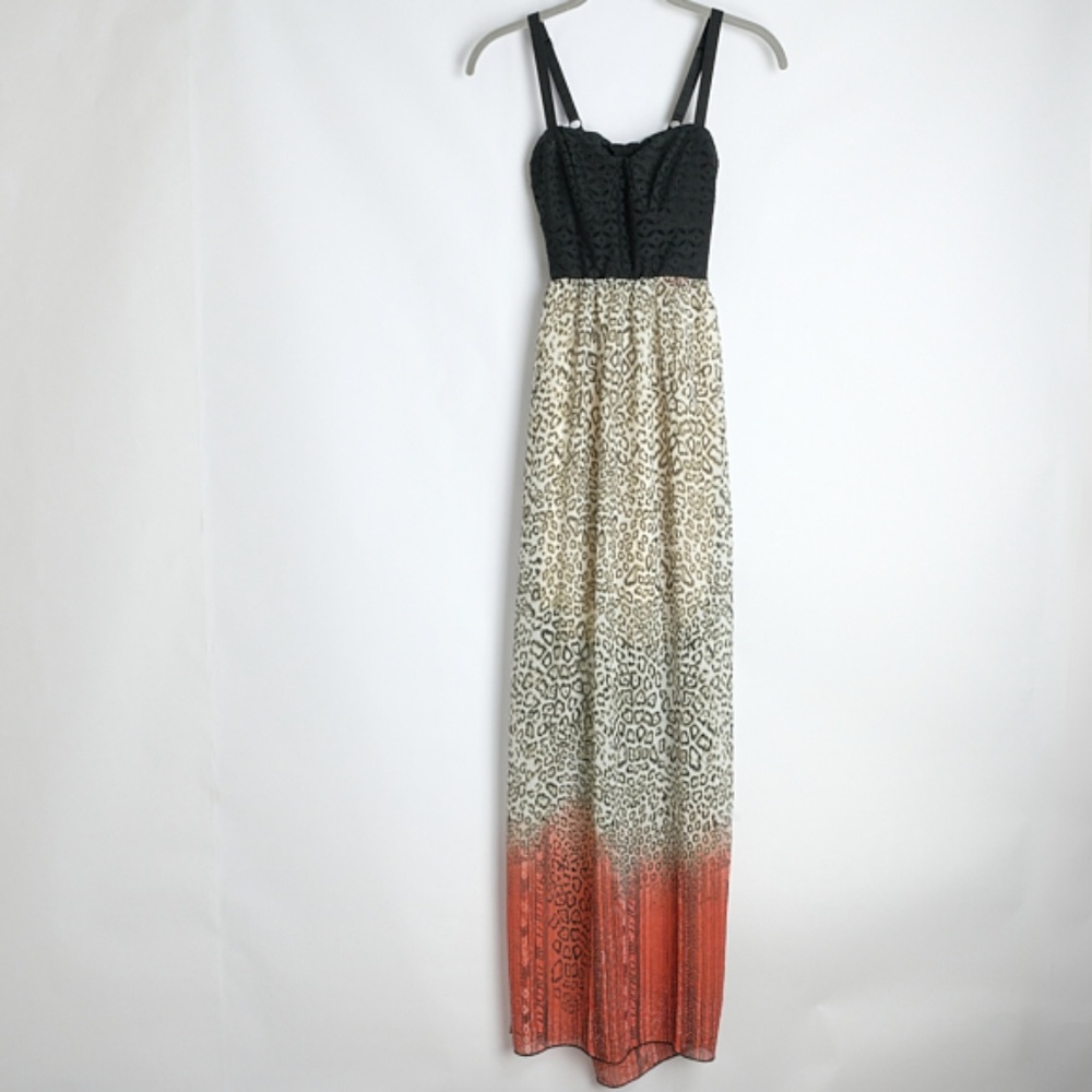 Maurices Maxi Leopard & Orange Open Back Dress XS
